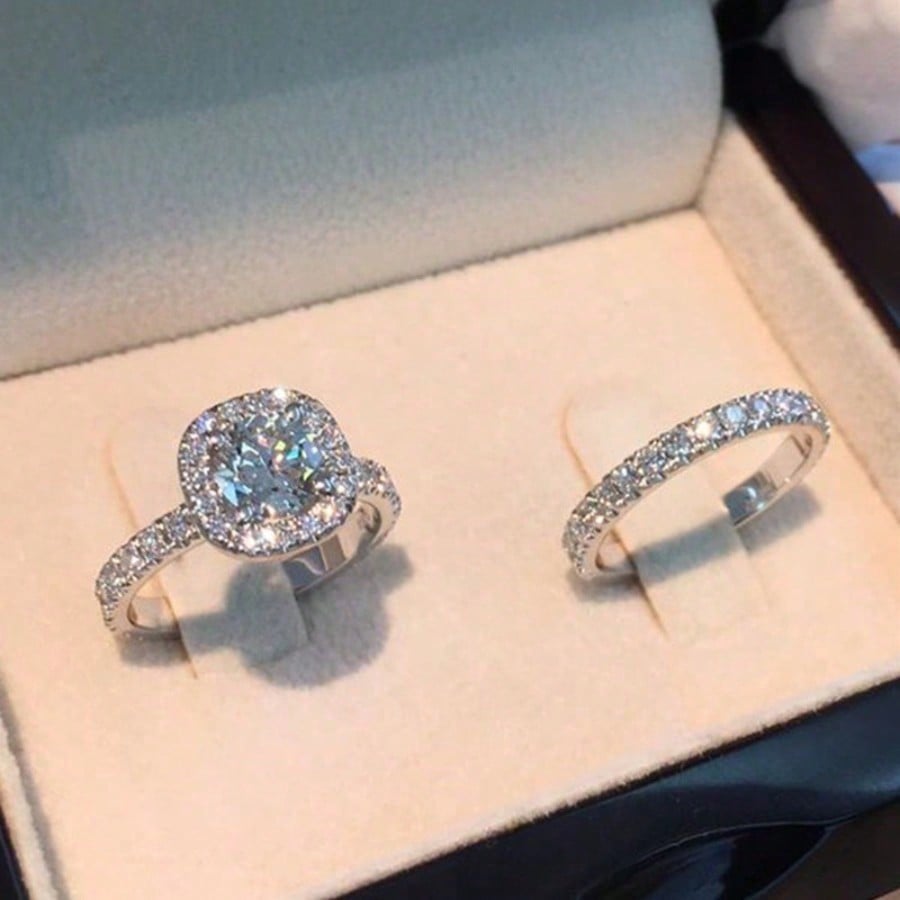 Moissanite Ring - 2Pcs Women's Fashion Noble Zirconia Wedding
