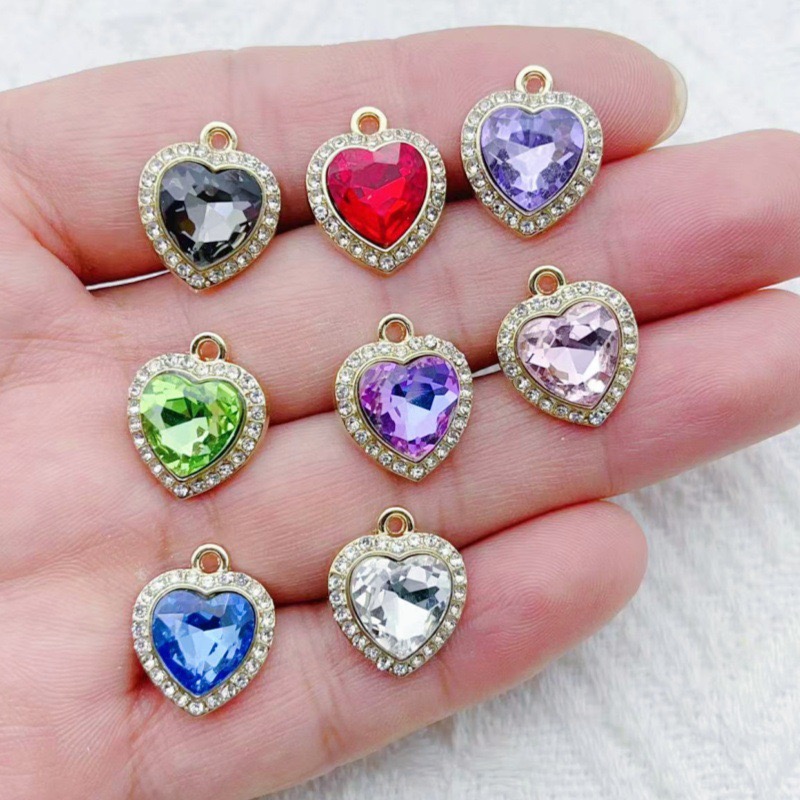 Jewelry & Watches Sp Z Oo Janów Lubelski - 10pcs heart-shaped inlaid colorful gemstone pendant,