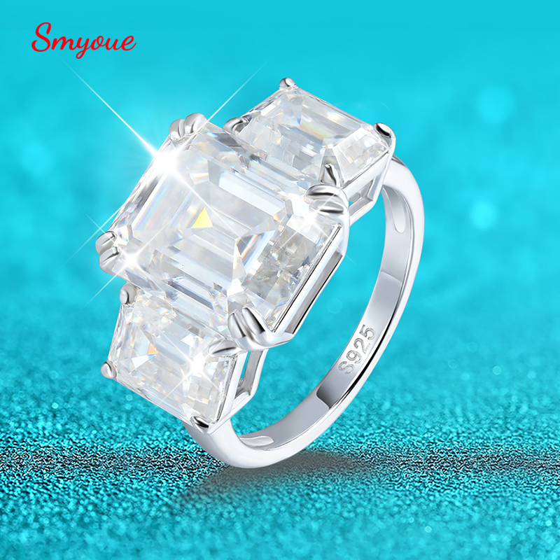 Smyoue 12cttw Emerald Cut Full - Moissanite Ring ulasan dan harga