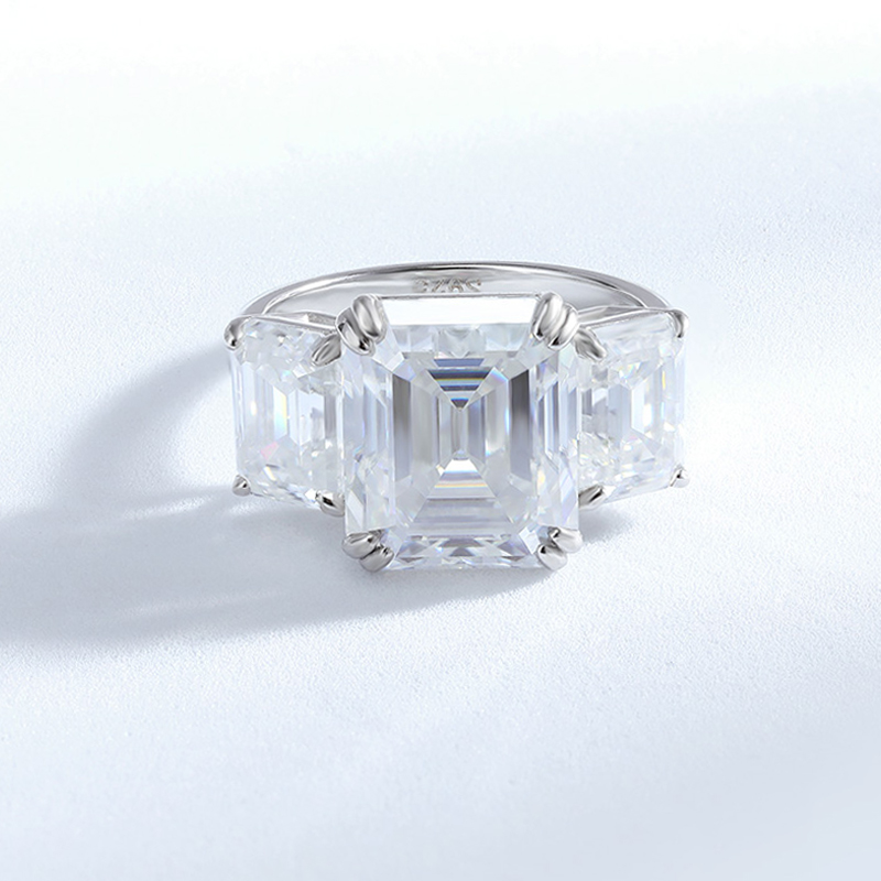 Smyoue 12cttw Emerald Cut Full - Moissanite Ring ulasan dan harga