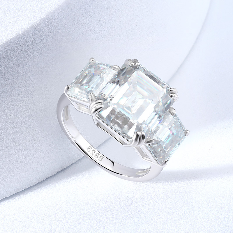 Smyoue 12cttw Emerald Cut Full - Moissanite Ring ulasan dan harga