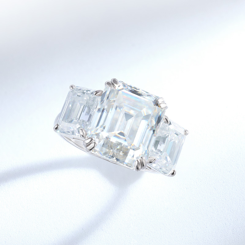 Smyoue 12cttw Emerald Cut Full - Moissanite Ring ulasan dan harga