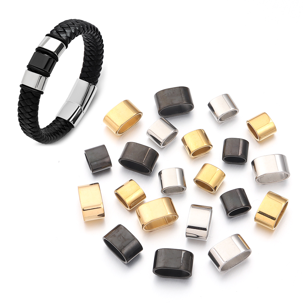 6pcs Flat Stainless Steel Tube - Leather Bracelet ulasan dan harga