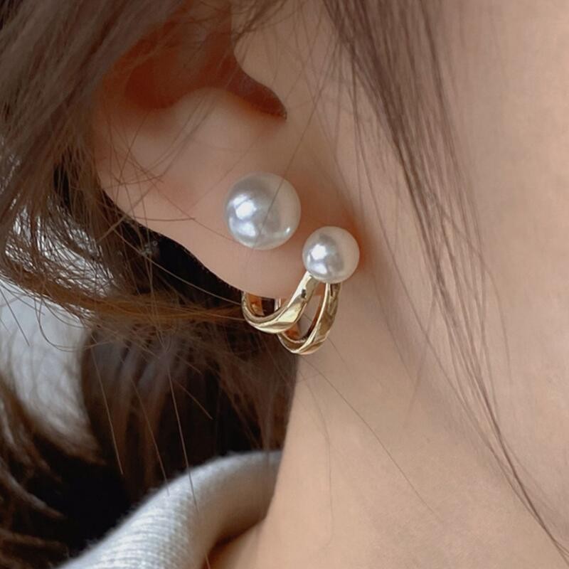 925 Silver Needle Korean Fashi - Pearl Stud Earrings ulasan dan harga