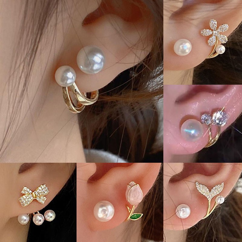 925 Silver Needle Korean Fashi - Pearl Stud Earrings ulasan dan harga