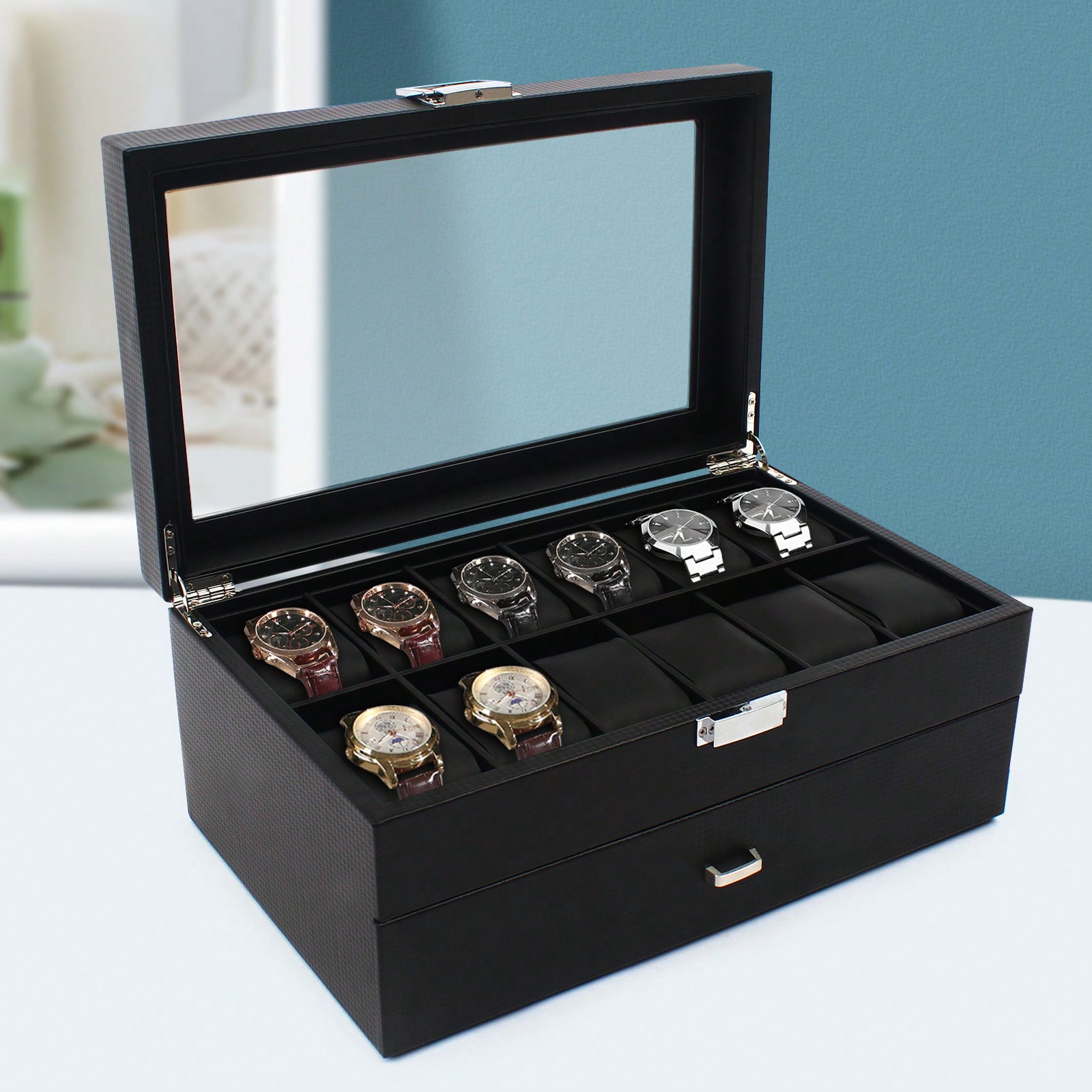 24 Slot Men Watch Display Case - Watches Jewelry Holder ulasan dan harga