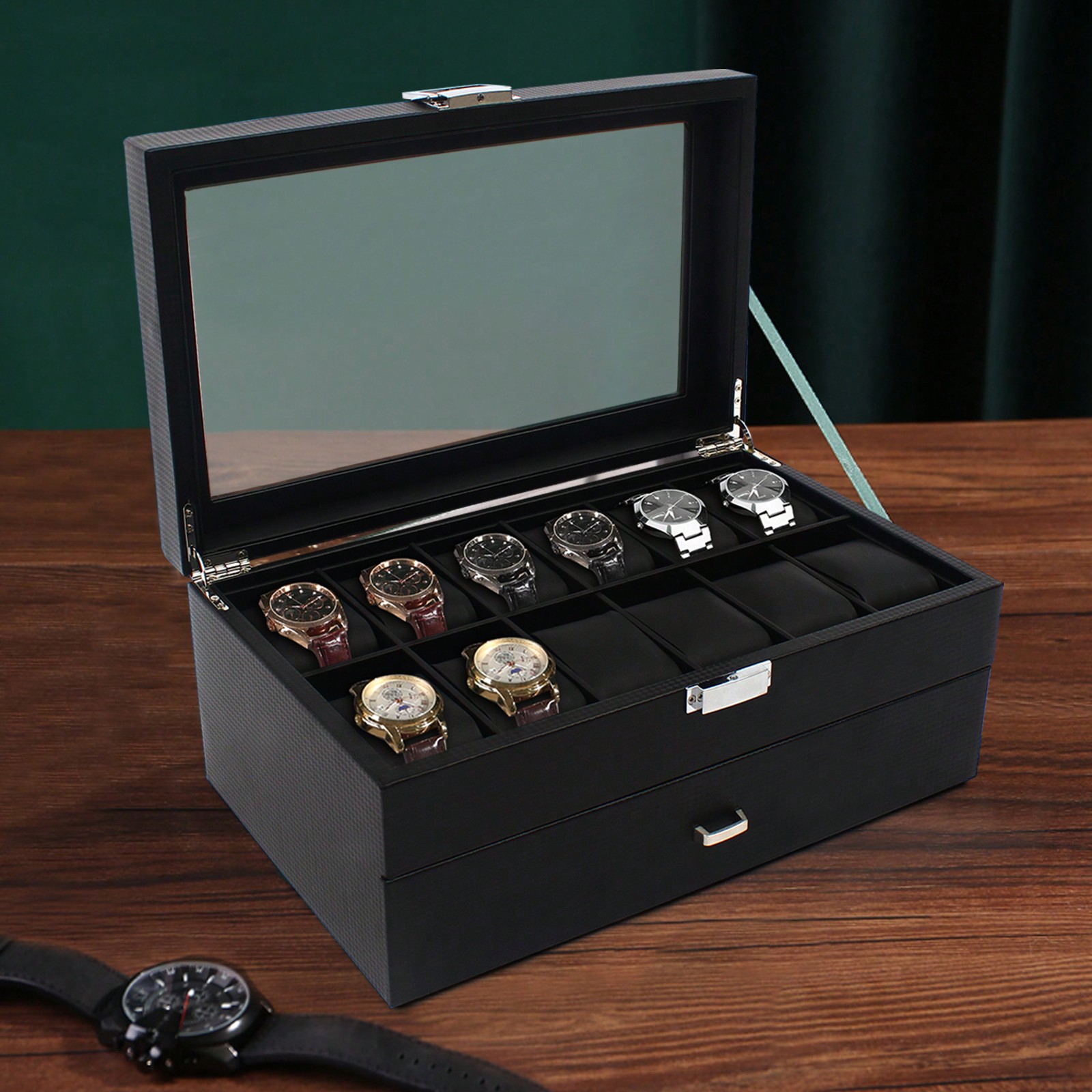 24 Slot Men Watch Display Case - Watches Jewelry Holder ulasan dan harga
