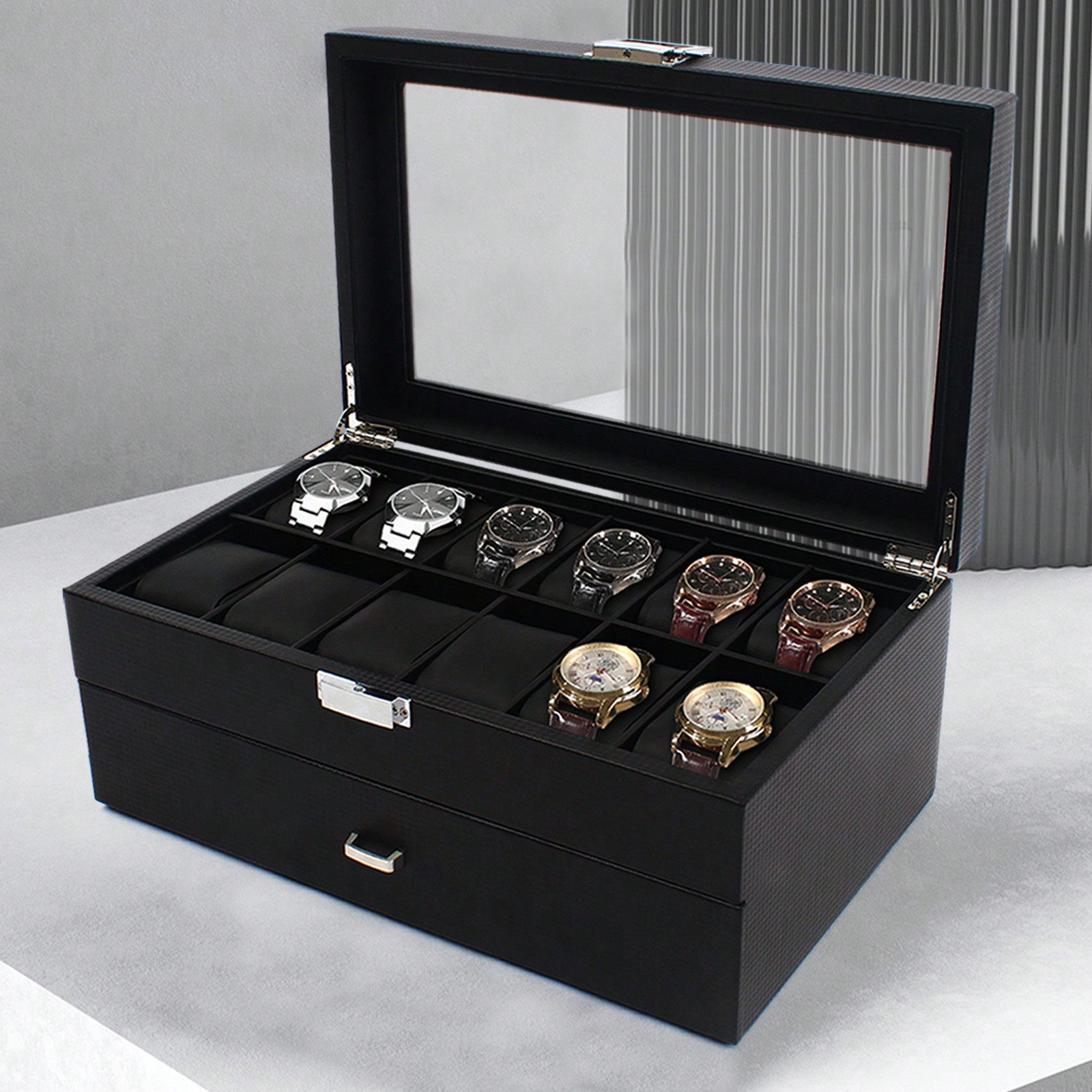 24 Slot Men Watch Display Case - Watches Jewelry Holder ulasan dan harga