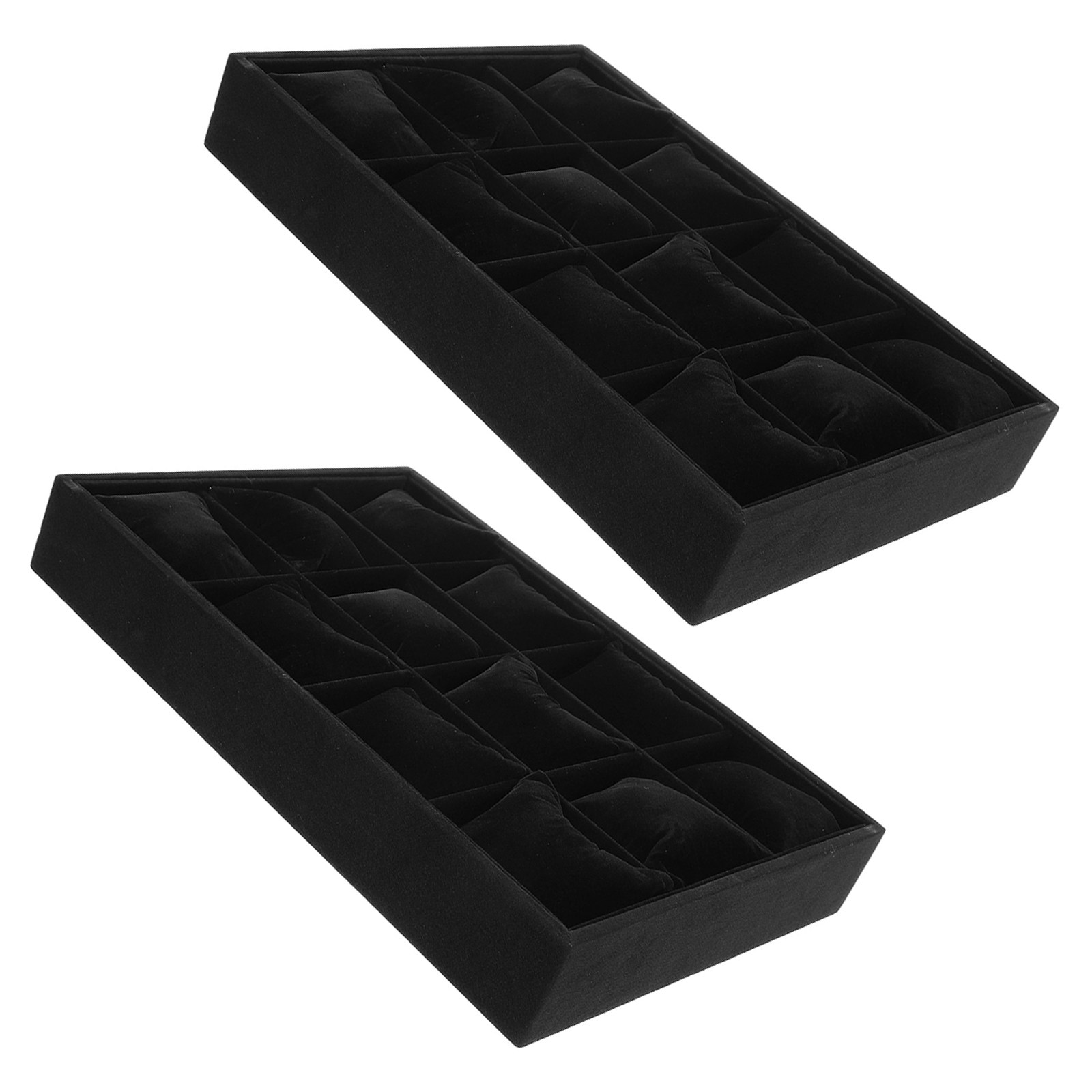 2Pcs 12-Slot Black Grid Jewelr - Watches Jewelry Holder ulasan dan harga