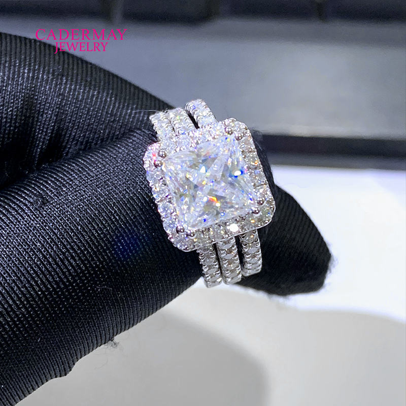 Cadermay 925 silver 3ct square - Moissanite Ring ulasan dan harga