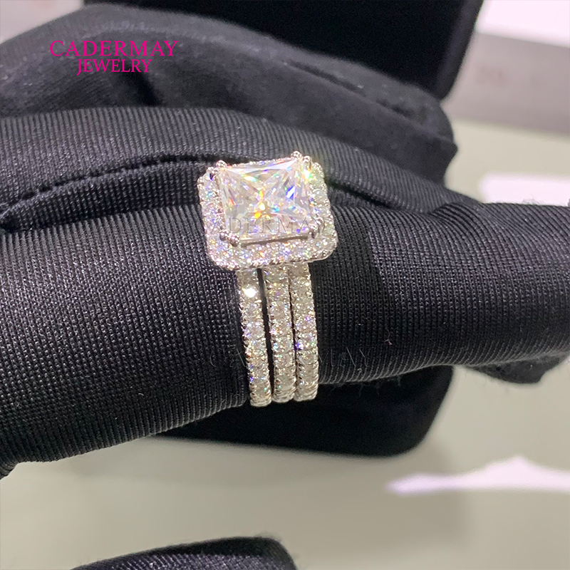 Cadermay 925 silver 3ct square - Moissanite Ring ulasan dan harga