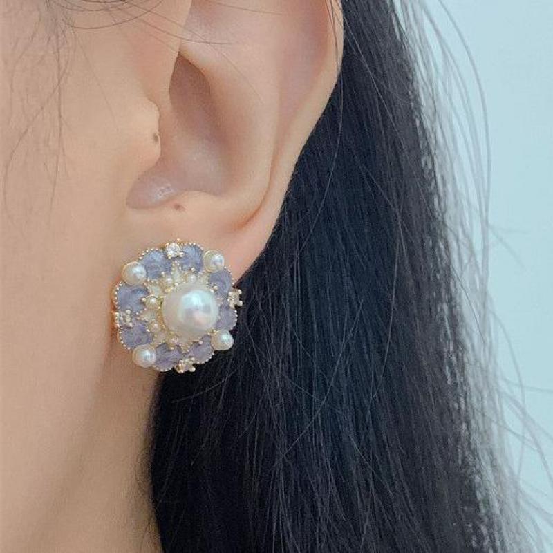 925 Silver Needle Vintage Purp - Pearl Stud Earrings ulasan dan harga