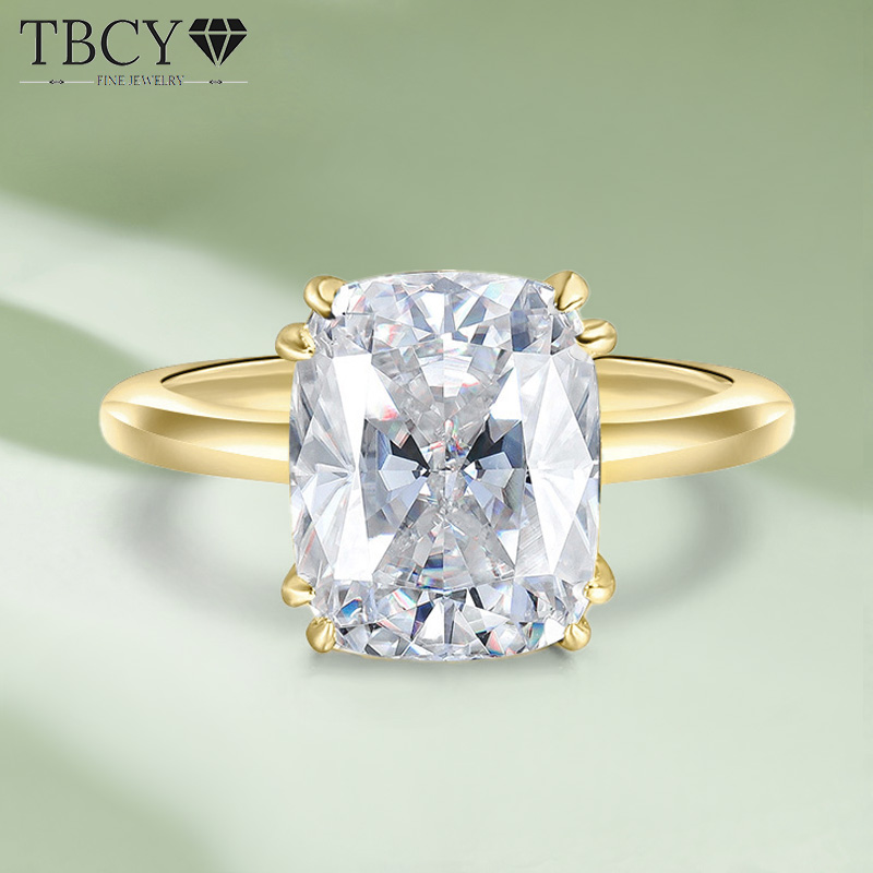 TBCYD 4CT 8*10MM D Color Cushi - Moissanite Ring ulasan dan harga