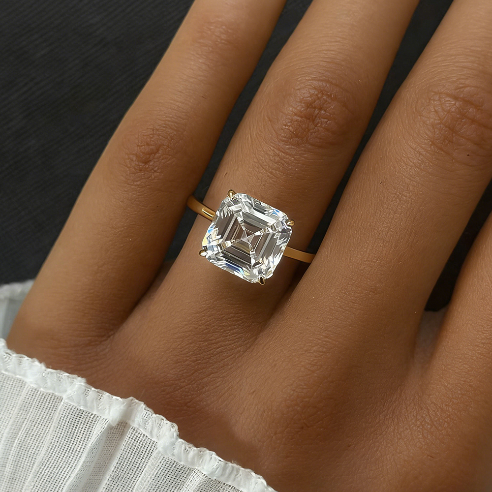 EWYA Asscher Cut 1/2/3/5CT 3EX - Moissanite Ring ulasan dan harga