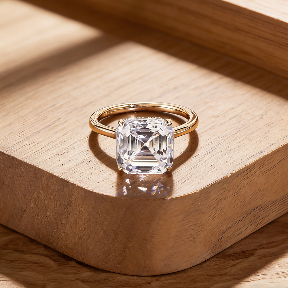 EWYA Asscher Cut 1/2/3/5CT 3EX - Moissanite Ring ulasan dan harga